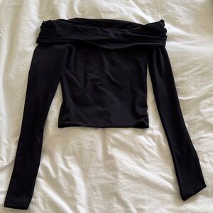 Meshki Black Off-Shoulder Long Sleeve Top